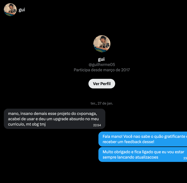 Usuário compartilhando resultado positivo no Twitter